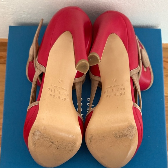 Edmundo Castillo Red and Tan Leather Women's Heels - Picture 4 of 4